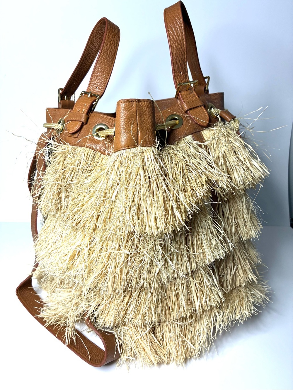 RARE Tory Burch Spring 2012 Runway Fringed Straw Convertible Backpack/Tote - Picture 2 of 10